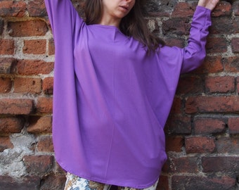 Oversized Cotton Lycra Long Sleeve Tunic - Loose Fit