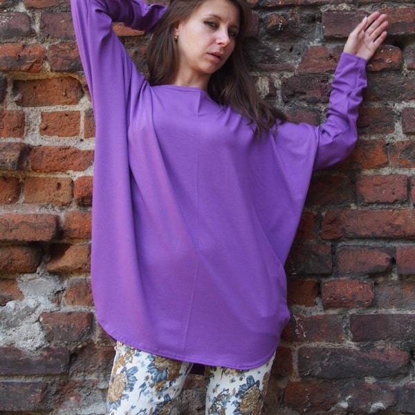 Oversized Cotton Lycra Long Sleeve Tunic - Loose Fit