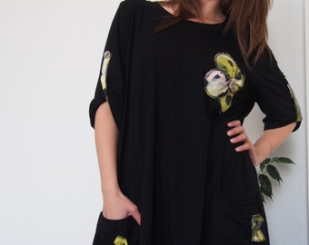 Oversized Floral Tunic Top: Long Jersey Mini Dress, Plus Size