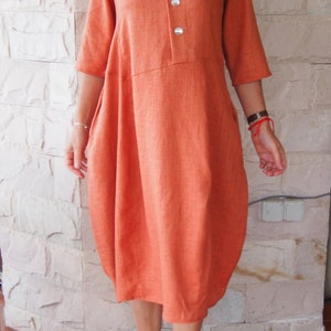 Orange Maxi Dress, Kaftan Linen Dress, Plus Size Linen Dress, Shirt Linen Dress, Summer Clothing, Loose Linen Dress, Long Sleeves,Nara LR023