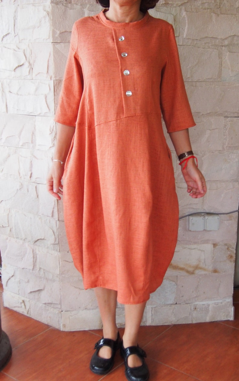 Orange Maxi Dress Kaftan Linen Dress Plus Size Linen Dress - Etsy