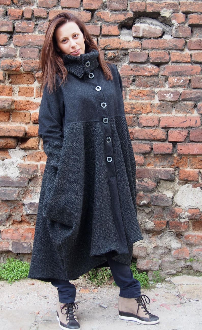 Asymmetric Extravagant Coat Wool Cashmere Playful Long Coat & | Etsy