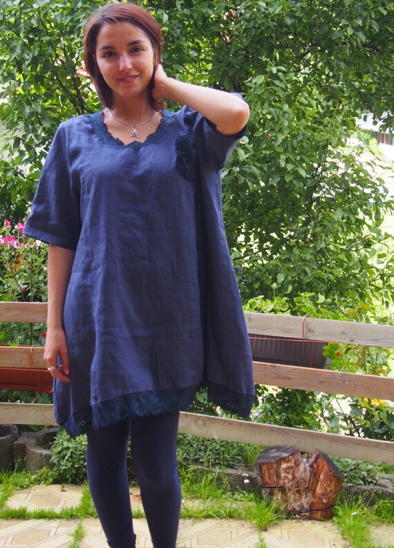 tunic dress with lace trim Orange tunic dress with contrast lace trim main image 0