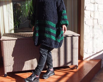 Handmade Chunky Knit Turtleneck Sweater: Oversized Micropolyester Pullover