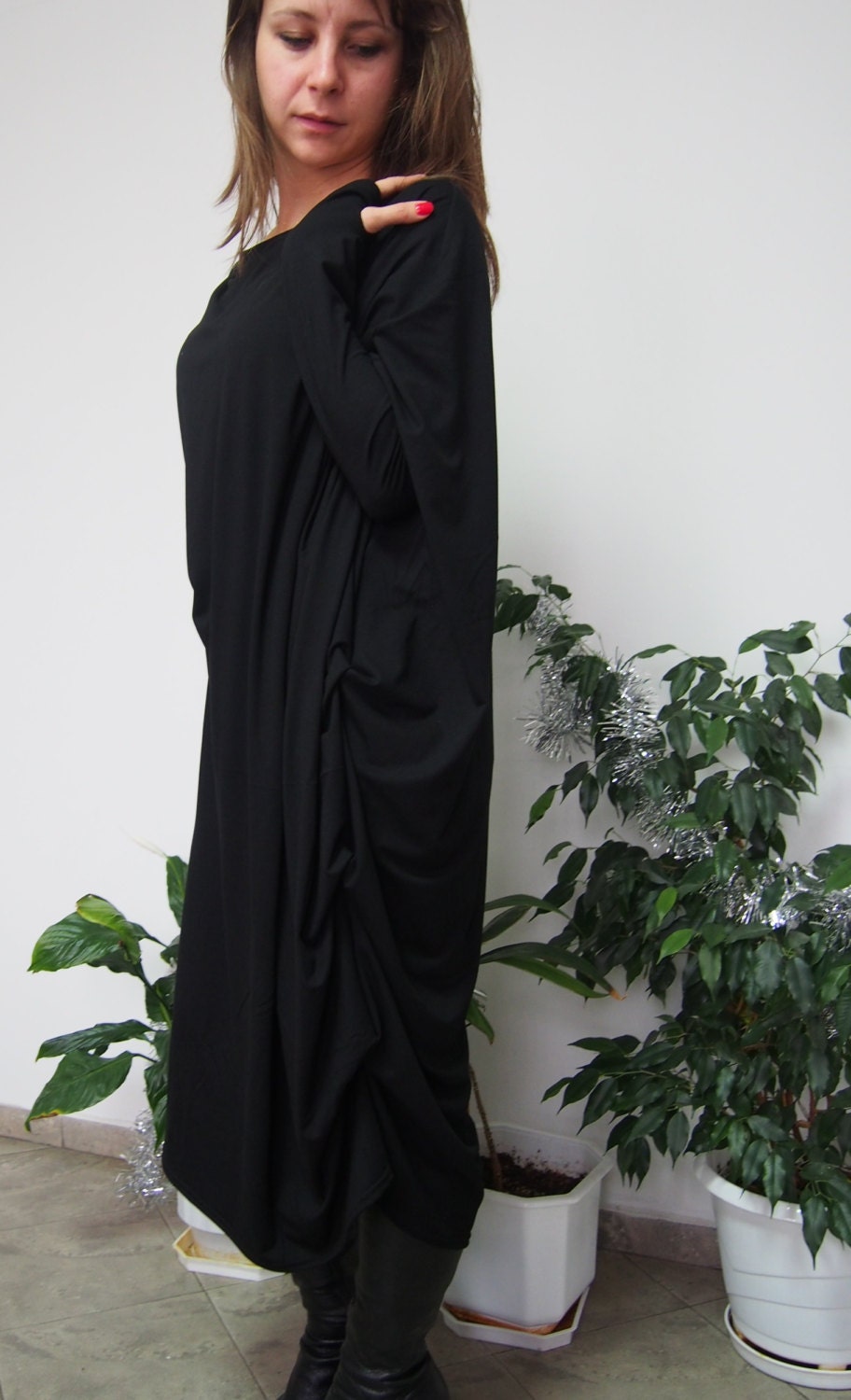 Long Jersey Dress, Oversize Tunic Dress, Black Tunic Dress, Plus Size ...