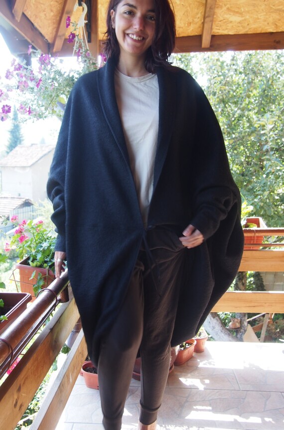 Black Wool Knitted Cardigan Long Dolman Sleeve Jacket Long Version Plus Size Cardigan Nara GKV006 Etsy Canada