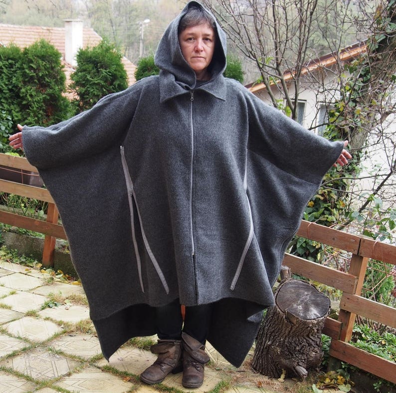NEW COLLECTIONWinter Hooded Coat Maxi Coat Nara PV011 Extravagant Windproof Zipper Coat Asymmetric Loose Coat