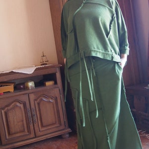 Green Cotton Maxi Set: Avant Garde Top and Skirt, Plus Size Clothing