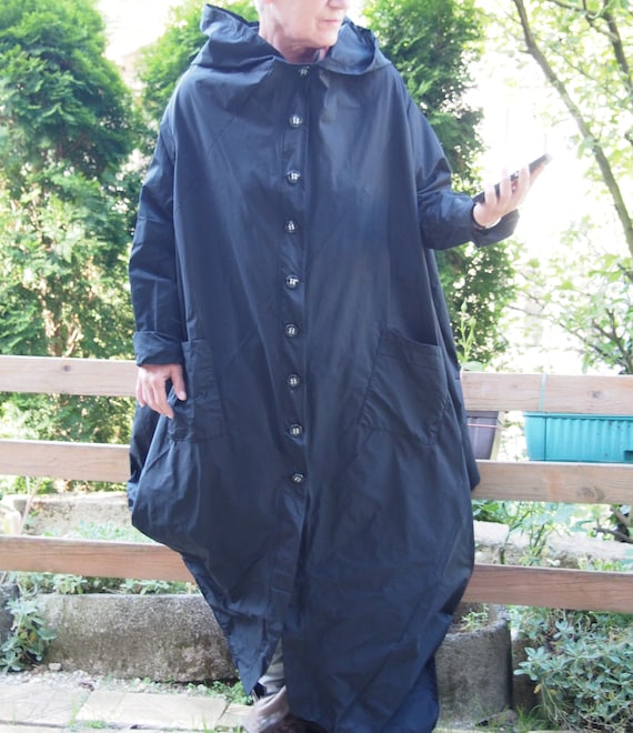 Loose Raincoat Black Waterproof Rain Coat Asymmetrical - Etsy