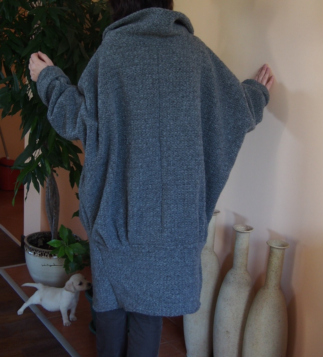 Warm Extravagant Gray Coat With Zip /wool Knitted Coat & Nara - Etsy