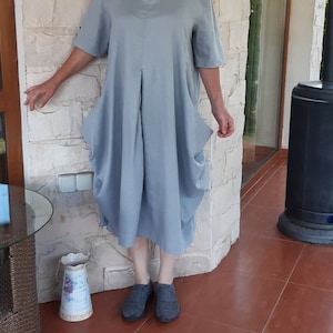Gray Linen Maxi Dress: Oversized Kaftan Tunic, Plus Size