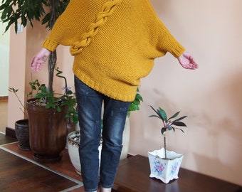 Hand Knitted Wool Asymmetrical Sweater: Oversized Knit Jumper