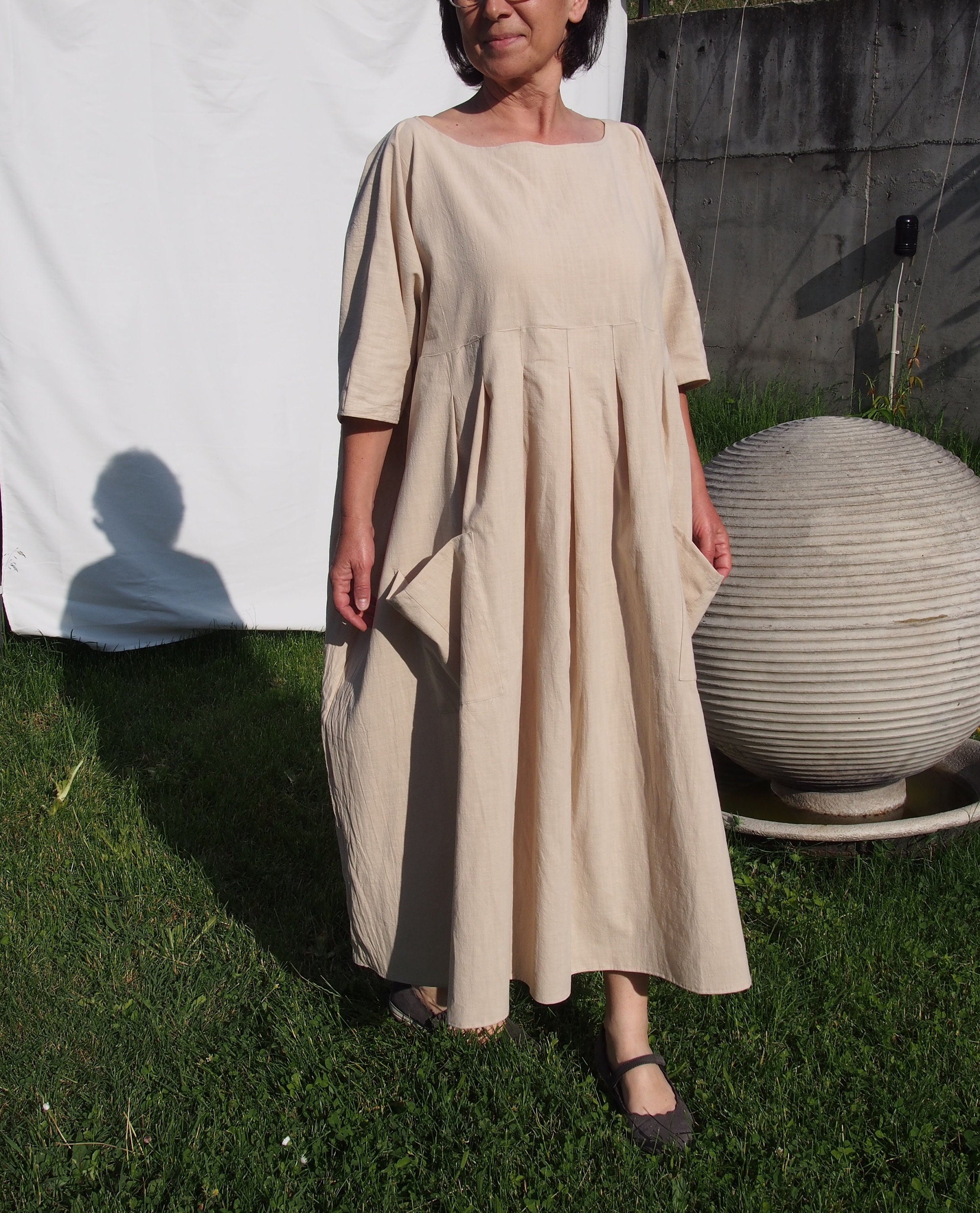 【完売】  Linen Pleated Dress, Dress Maxi Size Plus Dress, Shirt Linen リラクゼーショングッズ