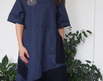 Navy Linen Dress, A Line Dress, Linen Clothing, Plus Size Linen, Modest Dress, Plus Size Dress, Loose Dress, Linen Tunic Dress, Nara LR006