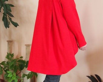 Casual Red Turtleneck Blouse Ovesized Top Plus Size Blouse Asymmetrical Turtleneck Tunic& Nara AT029