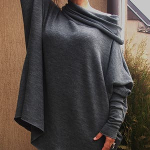 Oversized Knit Cotton Tunic: Long Sleeve Turtle Neck Dress