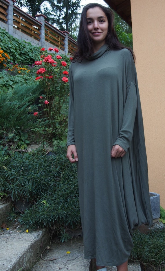 Knitted Jersey Dress Long Asymmetric Tunic Casual Maxi Dress Nara DR019 Etsy