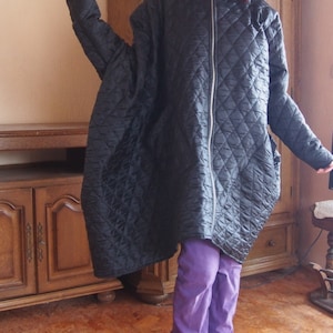 NEW Winter Warm Asymmetric Extravagant Black Coat / Waterproof Windproof Quilted Coat & Nara SHP003