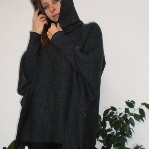 Comfortable Warm Knitted Poncho with side Buttons Turtleneck Hood & Nara PPl001