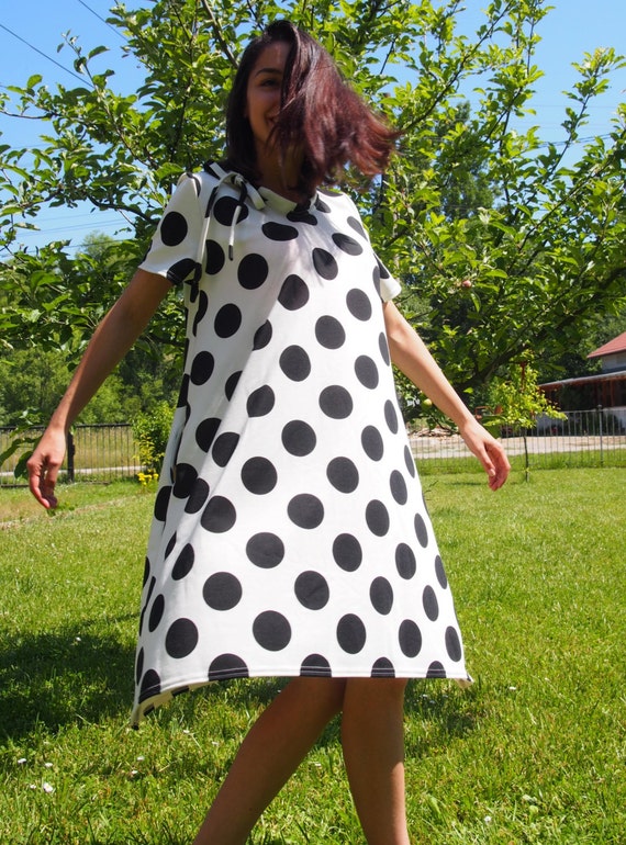 Oversized Polka Dot Jersey Tunic Dress: Plus Size Midi