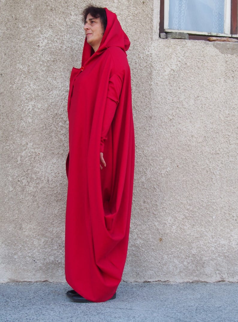Cárdigan maxi rojo, cárdigan con capucha, abrigo de algodón rojo, sudadera con capucha maxi para mujer, sudadera con capucha deconstruida, abrigo asimétrico, chaqueta kimono, Nara GIL032 imagen 6