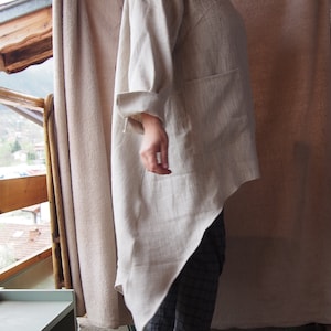 Linen Shirt Extravagant Asymmetrical Coat Maxi Tunic Oversized Tunic Top & Nara DP028