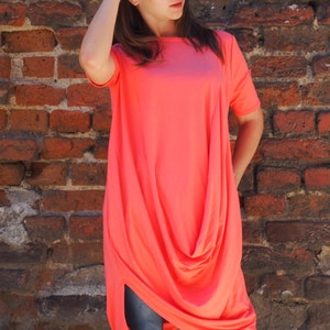 Asymmetrical Orange Tunic Dress: Summer Loose Fit