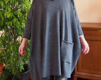 Knitted Over-sized Tunic Asymmetric Tunic Cotton Tunic Midi Dress & Nara TPL016