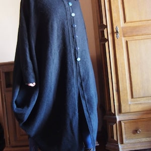 Asymmetric Black Wool Coat: Plus Size Long Cardigan