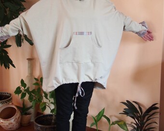 Extravagant Maxi Hooded Tunic Pocket Sweatshirt Chequered Tunic  Oversize Sweatshirt & Nara SU010