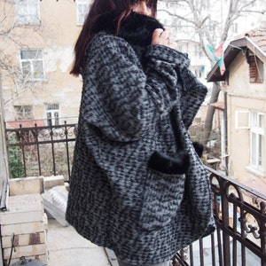 Long Poncho Oversized Cardigan Long Dolman Coat  Wool Cardigan  Hood with fluff & Nara KP002