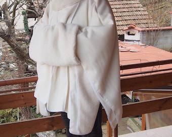 White Cashmere Poncho: Asymmetric Winter Cape, Plus Size
