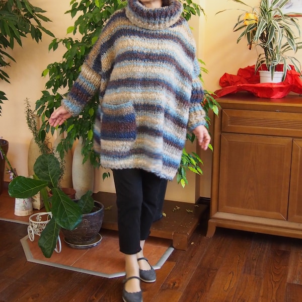 Pull multicolore en grosses mailles Cardigan oversize en maille épaisse Pull ample grande taille Tops & Nara PP036