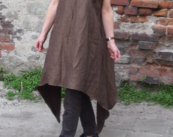 Asymmetric Maxi Dress, Brown Kaftan, Sleeveless Kaftan Dress, Extravagant Long Dress, Party Tunic Dress, Oversize Tunic,Plus Size,Nara LT010