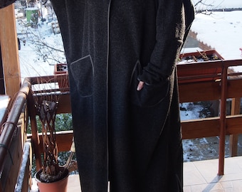 Maxi cardigan in lana color grafite - Cardigan oversize da donna