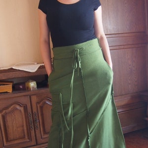 Cotton Maxi Skirt: Asymmetrical Long Skirt with Pockets