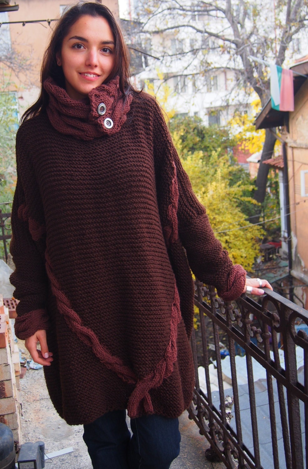 Handmade Over Sized Brown Sweater Dolman Sleeve Sweater With - Etsy