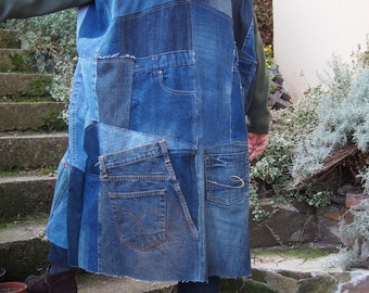 Remendos exclusivos para casaco jeans, capa jeans rasgada, colete jeans patchwork com capuz Nara DP033