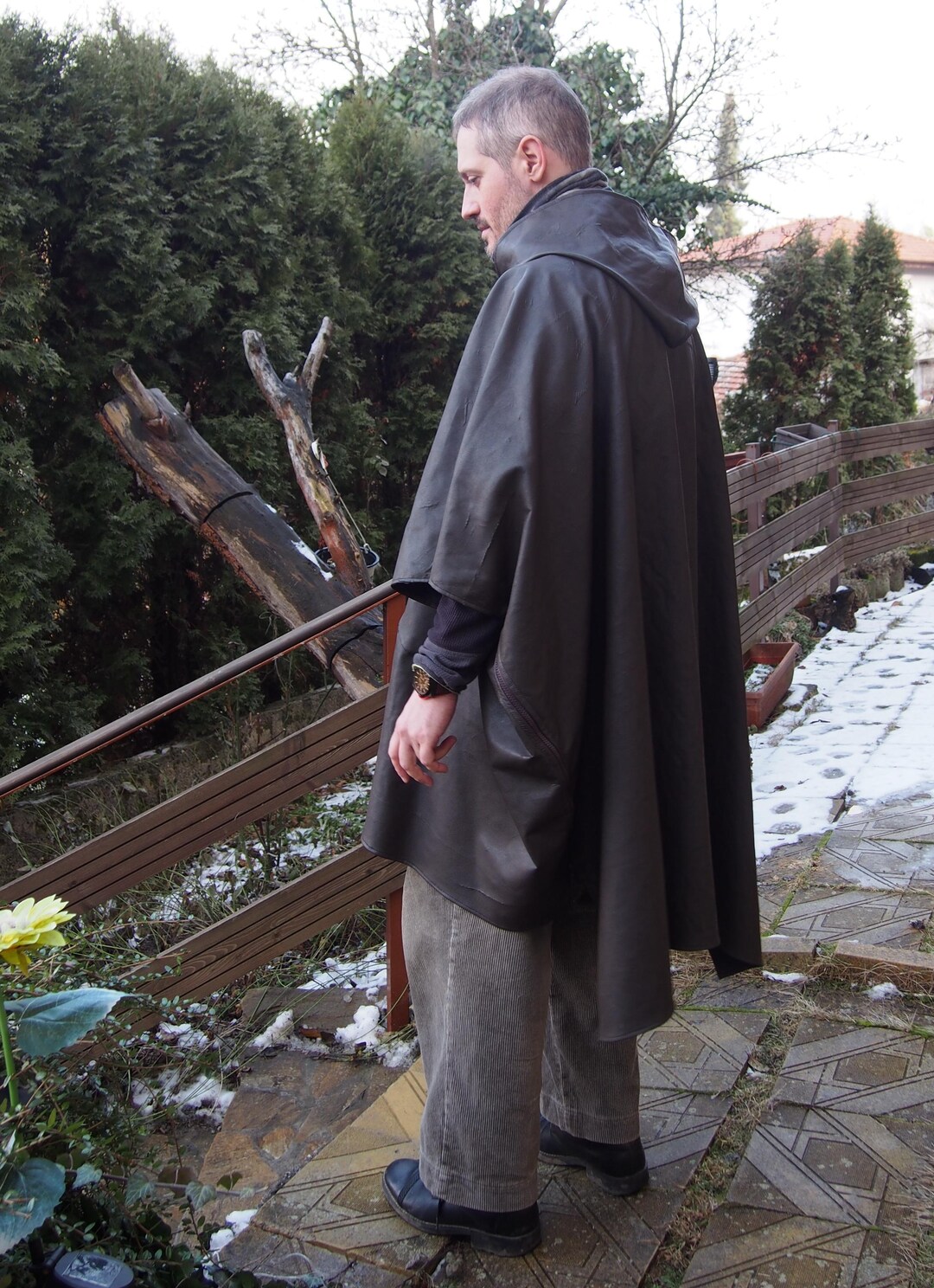 Unisex Asymmetric Maxi Poncho Faux Leather With Hood - Etsy