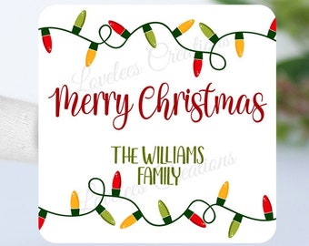 Personalized Merry Christmas Sticker, Custom Christmas Square Stickers, Personalized Holiday Square Sticker, Holiday/Christmas Label