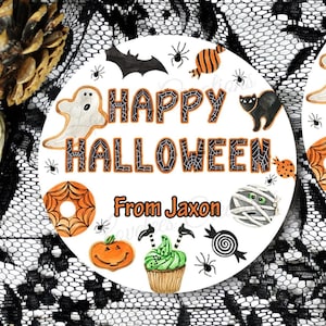 Personalized Happy Halloween Sticker, Halloween Round Label, Halloween Goodie Bag Label, Classroom School Label, Halloween Treat Bag Sticker