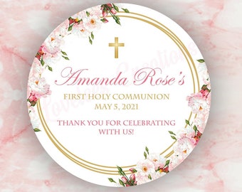 Communion Sticker, Personalized First Holy Communion Stickers, Custom Communion Labels, First Communion Favor Sticker, Communion Thank You