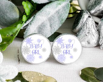 Baby Girl Snowflake Chocolate Kiss Sticker,  It's A Girl Hershey Kiss® Sticker, Lavender and Silver Girl Baby Shower Chocolate Kiss Stickers