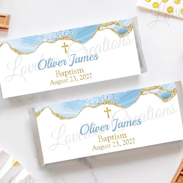 Baptism - Christening - First Holy Communion - Confirmation - Chocolate Bar Wrappers - Blue - 112 (Listing is for 12 Wrappers and 12 Foils)