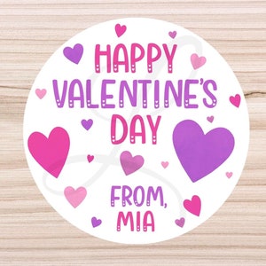 Personalized Heart Valentine Stickers | Custom Kids Valentine Labels for Classroom Treat Bags, Party Favors, Gift Tags, or Envelope Seals