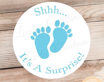 Shhh It's a Surprise Baby Shower Sticker- Surprise Boy Baby Shower Invitation Sticker - Its A Surprise Envelope Label Baby Sprinkler Sticker