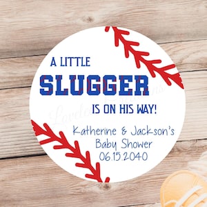 A Little Slugger Baby Shower Sticker, Personalized Baseball Baby Shower Label, Baseball Slugger Baby Sprinkle Label, Baby Favor Sticker