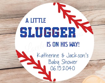 A Little Slugger Baby Shower Sticker, Personalized Baseball Baby Shower Label, Baseball Slugger Baby Sprinkle Label, Baby Favor Sticker