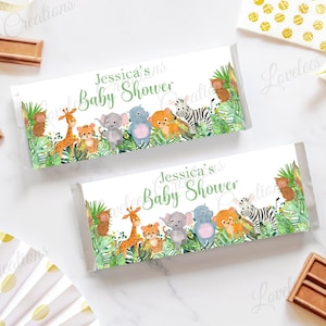 Jungle Animals - Safari Animals - Chocolate Bar Wrappers - Baby Shower (Listing is for 12 Wrappers and 12 Foils)