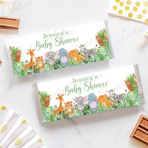 Jungle Animals Baby Shower Chocolate Bar Wrapper, Safari Animal Theme Birthday Wrapper (Listing is for 12 Wrappers and 12 Foil)